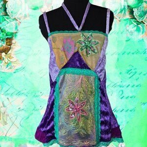 Whimsical Velvet Patchwork Top | Roselani Jasmin | Size Small